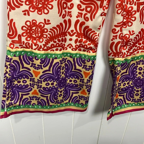 Zara Womens Pants M Gold Red Purple Wide Leg Flare Boho Stretch Waist side Vents - Picture 5 of 14